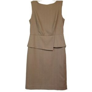 Ann Taylor Taupe Sheath Peplum Pin Stripe Classic Dress Sleeveless Large